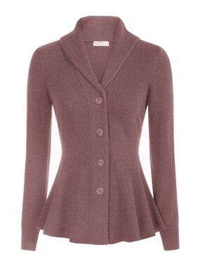 Vintage Peplum Shawl Lapel Cardigan Sweater Button Down Long Sleeve
